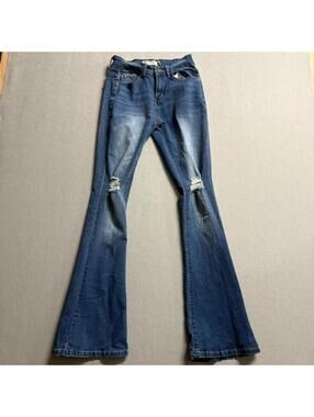 Celebrity Ace Distressed Flare Jeans Womens Size 5/27 Blue Denim Ripped Knee